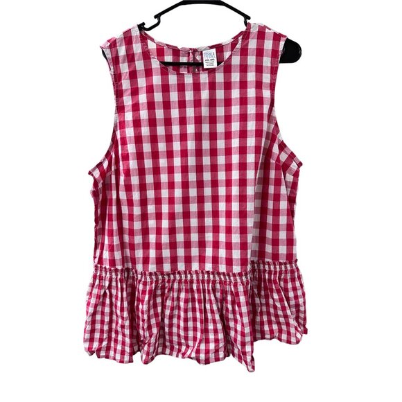 🌸3/$15🌸Red and White Checked Drop Waist Tank sz XXL - Picture 1 of 6